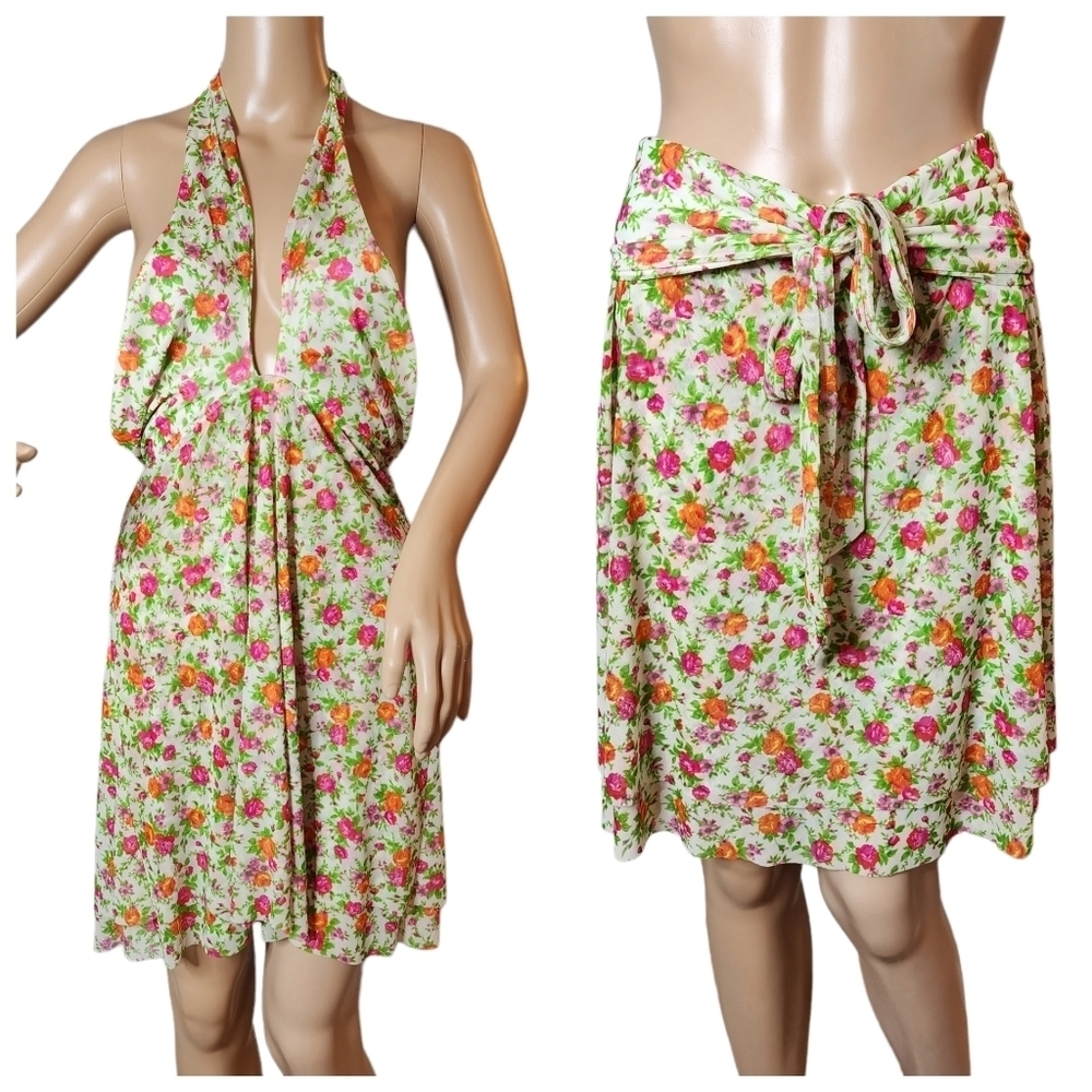 Becca Wear 2 Ways Floral‎ Mesh Cover Up Halter Dress Or Skirt Women's Size XS/S